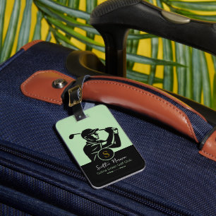 Etiqueta De Bagagem Golfista com Taco de Golfe Elegante Preto / Verde