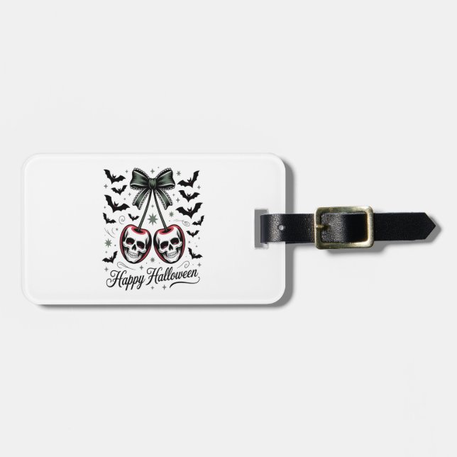 Etiqueta De Bagagem Gothic Skull Cherry Halloween (Frente Horizontal)