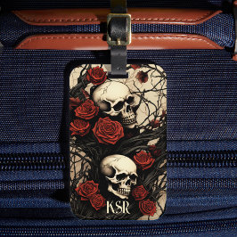 Etiqueta De Bagagem Gothic Skulls and Red Roses
