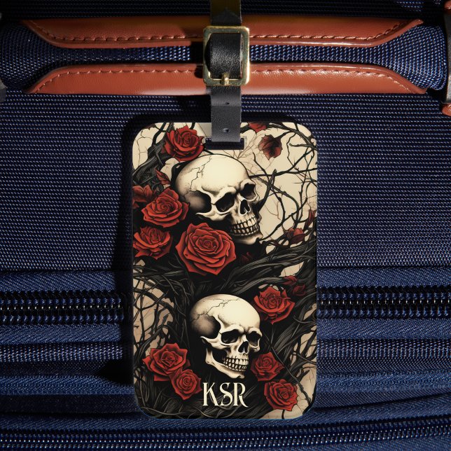 Etiqueta De Bagagem Gothic Skulls and Red Roses (Criador carregado)