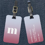 Etiqueta De Bagagem Gradiente Azul Rosa Inicial do Monograma Moderno<br><div class="desc">Design inicial do monograma minimalista de tipografia minúscula moderna que pode ser mudado para personalizar,  juntamente com os detalhes no sentido inverso. Branco sobre fundo azul-claro-rosa.</div>