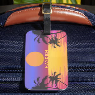 Etiqueta De Bagagem Gráfico Tropical Sunset Personalizado
