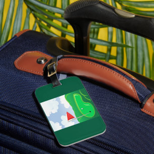 Etiqueta De Bagagem Grama de Golfe com Bandeira Vermelha e Bola