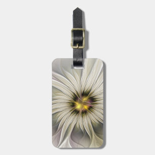 Etiqueta De Bagagem Grande Flor de Marfim, Arte Fractal Moderna Abstra