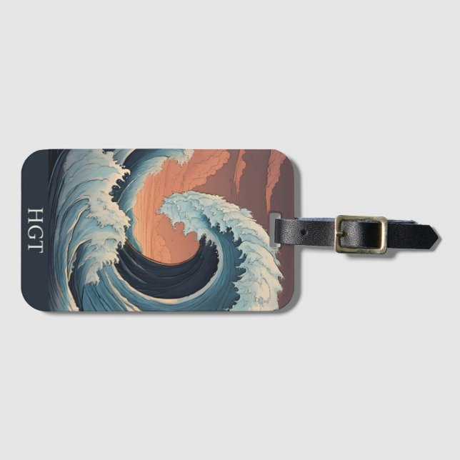 Etiqueta De Bagagem Grande onda de tsunami (Frente Horizontal)
