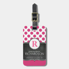 Etiqueta De Bagagem Grandes bolinhas do rosa do monograma