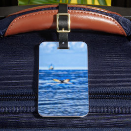 Etiqueta De Bagagem Granizo de baleia Navio náutico profundo mar azul