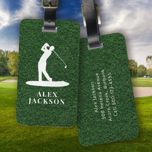 Etiqueta De Bagagem Grass Monograma Golfer Adicione seu logotipo