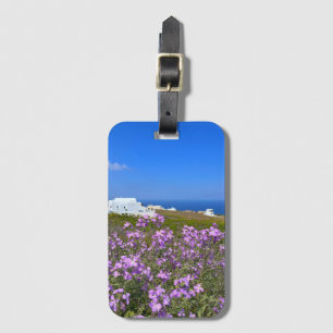 Etiqueta De Bagagem Grécia Santorini White Building Purple Wild Flower