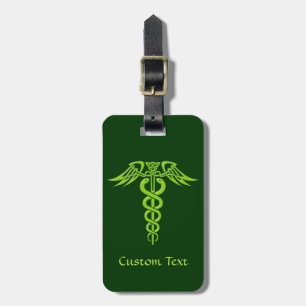 Etiqueta De Bagagem Green Celtic Knot Caduceus
