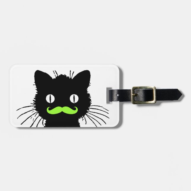 ETIQUETA DE BAGAGEM GREEN MUSTACHE, GATO NEGRO (Frente Horizontal)