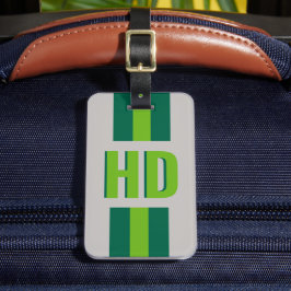 Etiqueta De Bagagem green striped Shadow Monogram retro camping
