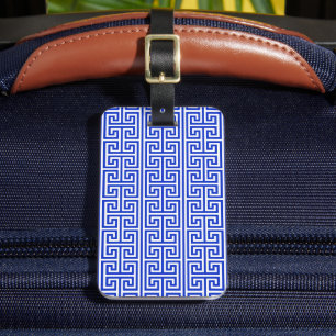 Etiqueta De Bagagem Grego Meander Key Square H Patterno Blue