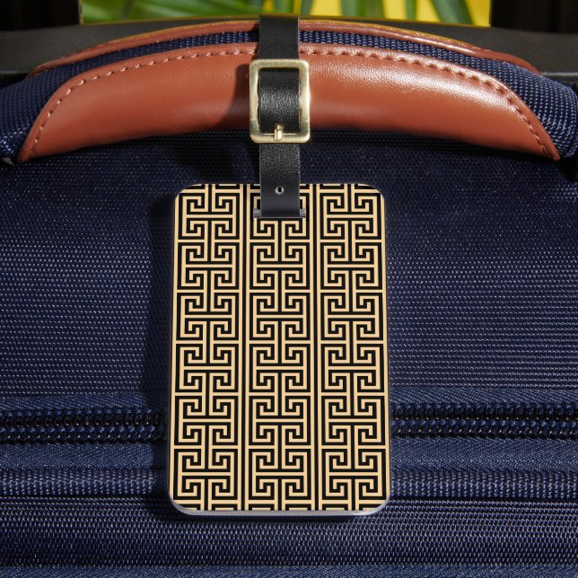 Etiqueta De Bagagem Grego Meander Key Square H Patterno Brown (Frente Insitu 2)