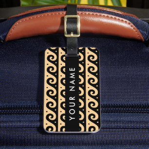 Etiqueta De Bagagem Grego Meander Key, Wave Key, Brown, Seu Nome