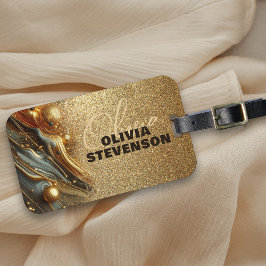 Etiqueta De Bagagem Grelha de Luxo Glitter Ouros