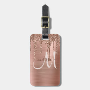 Etiqueta De Bagagem Grelha De Rosa Dourado Com Grelha De Metal Empurra