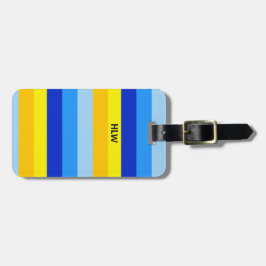 Etiqueta De Bagagem Grelha Minimalista Amarelo Azul Monograma