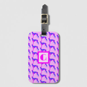 Etiqueta De Bagagem Greyhound / Cachorro-Inverso Rosa e Monograma Azul