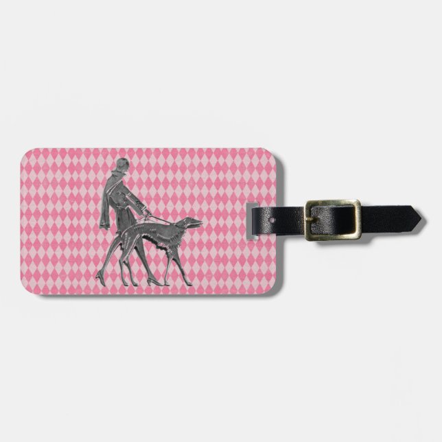 Etiqueta De Bagagem Greyhound e Bagagem de Argyle Rosa (Frente Horizontal)