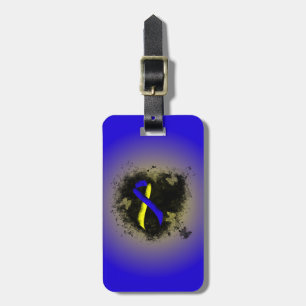 Etiqueta De Bagagem Grunge da Fita de Consciência Azul e Amarelo