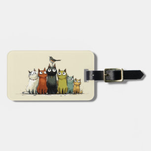Etiqueta De Bagagem Grupo de Gatos Coloridos – Arte de Gato Caprichosa