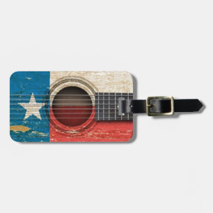 Etiqueta De Bagagem Guitarra acústica velha com bandeira de Texas