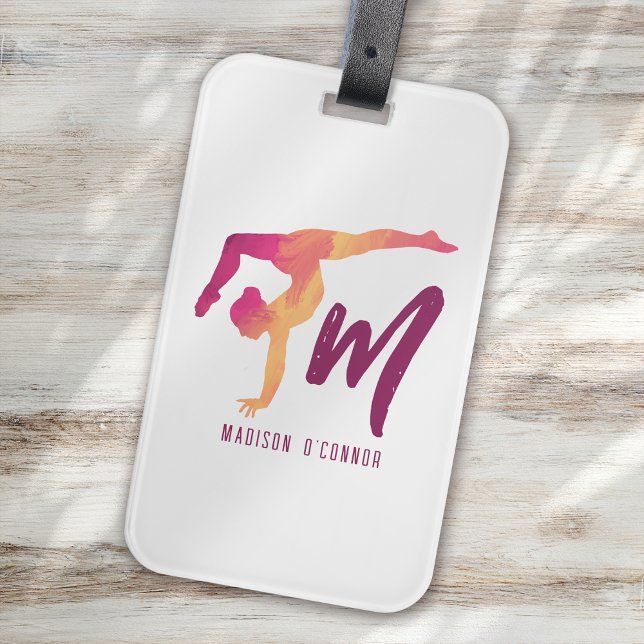 Etiqueta De Bagagem Gymnastics Stationery | Monograma Dose Inicial (Criador carregado)