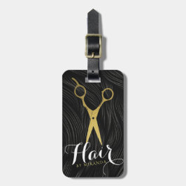 Etiqueta De Bagagem Hair Salon Hairstylist Tesoura Dourada Preta Moder