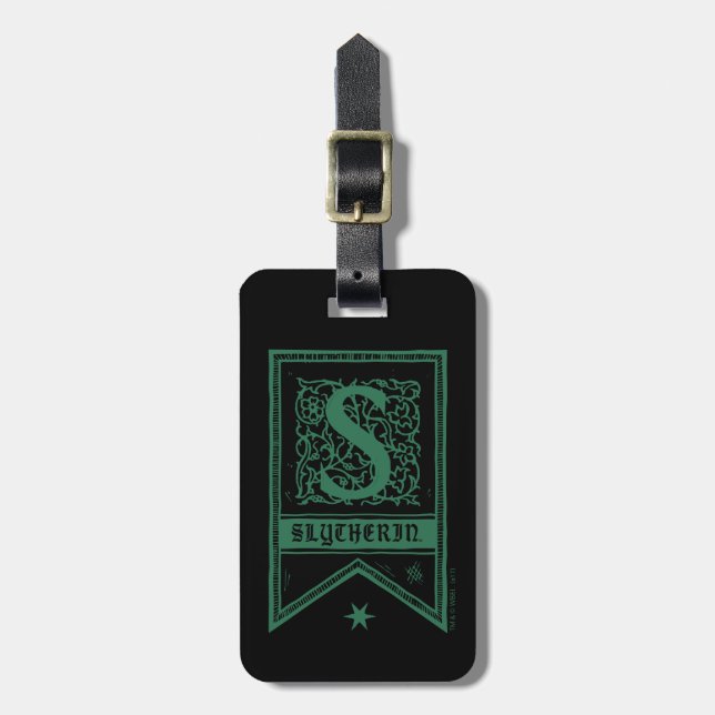Etiqueta De Bagagem Harry Potter | Banner Monograma Slytherin (Frente Vertical)
