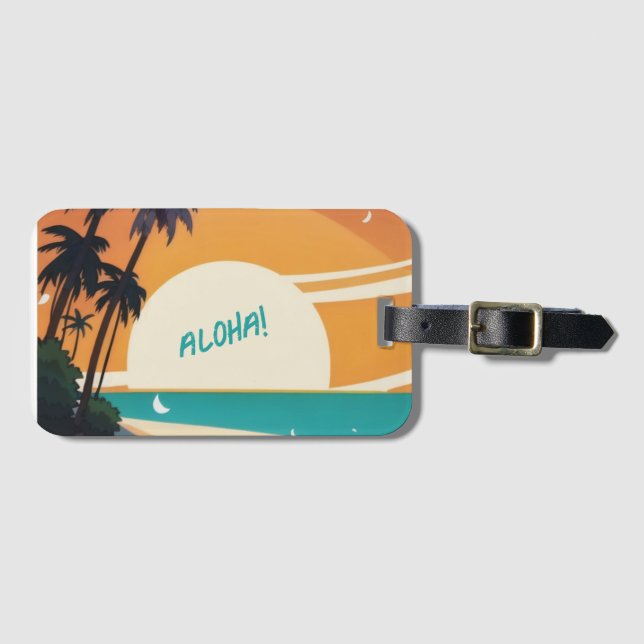 Etiqueta De Bagagem Havaiano/Aloha/Tropical/praia (Frente Horizontal)