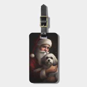 Etiqueta De Bagagem Havanês com Papai Noel Natal Festivo