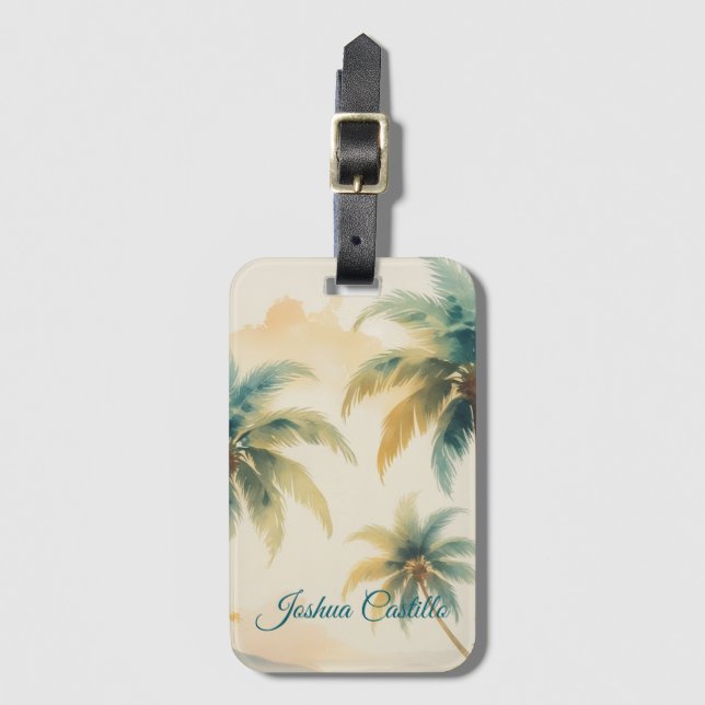 Etiqueta De Bagagem Hawaii Palms Calligraphy Simple Professional Name (Frente Vertical)