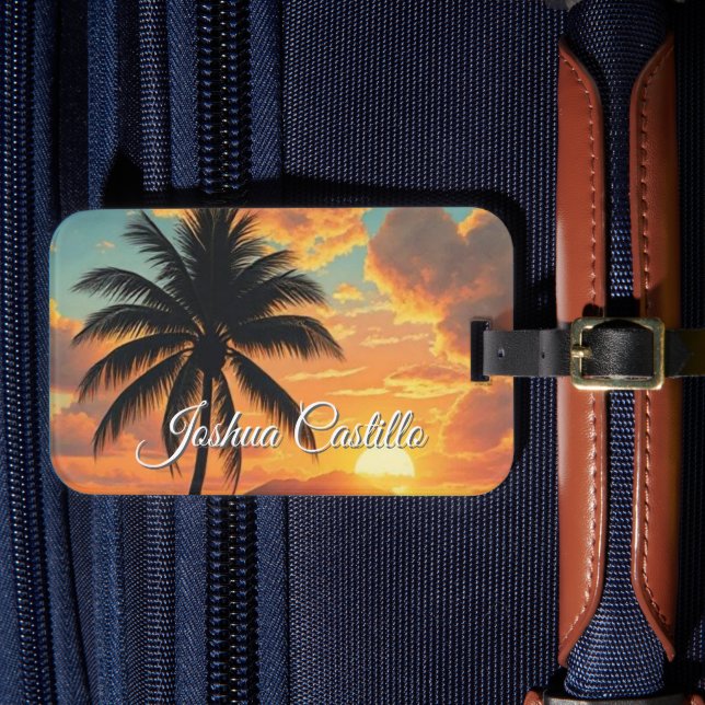 Etiqueta De Bagagem Hawaii Sunset Calligraphy Simple Professional Name (Frente Insitu 4)
