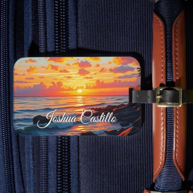 Etiqueta De Bagagem Hawaii Sunset Calligraphy Simple Professional Name (Frente Insitu 4)