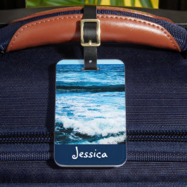 Etiqueta De Bagagem Hawaii tropical blue ocean waves nome personalizad