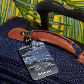 Etiqueta De Bagagem Hawaiian Sea Turtle Black Sand Beach Luggage Tag