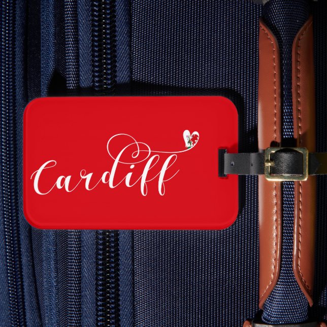 Etiqueta De Bagagem Heart Cardiff Flag, Caerdydd, Gales (Frente Insitu 4)
