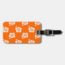 Etiqueta De Bagagem Hibisco Floral Laranja e Branco