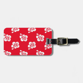 Etiqueta De Bagagem Hibiscus Floral, Vermelho e Branco