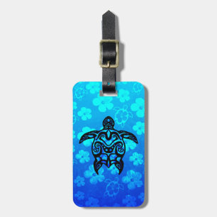 Etiqueta De Bagagem Hibiscus tribal da tartaruga
