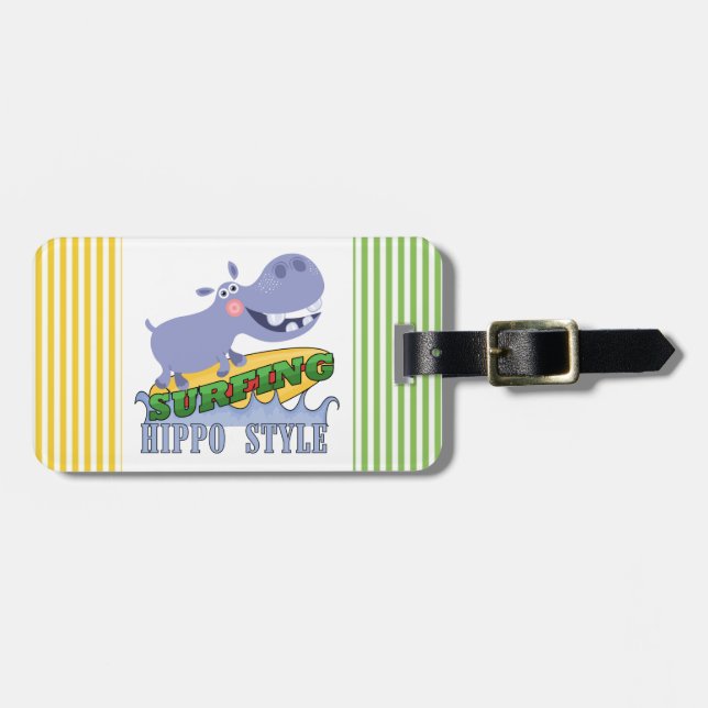 Etiqueta De Bagagem Hippopotamus do surfista (Frente Horizontal)