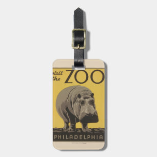 Etiqueta De Bagagem Hippopotamus vintage hippo zoo poster wpa