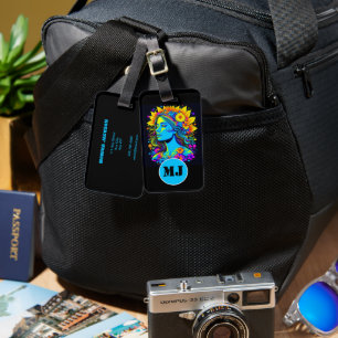 Etiqueta De Bagagem Hippy Bo-Ho Girl, cores psicodélicas. Personalizad