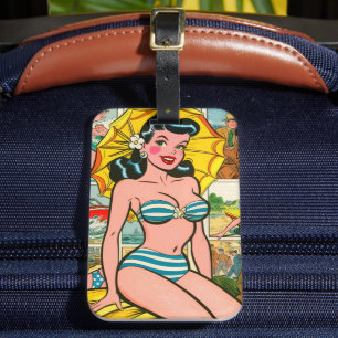 Etiqueta De Bagagem Histórias em quadrinhos de verão da Retro Bikini G