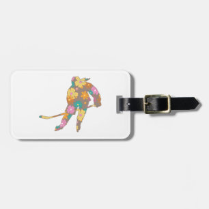Etiqueta De Bagagem Hockey Girl Silhouette Brown Floral Número