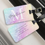 Etiqueta De Bagagem Hológrafo Glamoroso e Bonito Monograma<br><div class="desc">Personalize facilmente este elegante padrão colorido de brilho com seu nome personalizado e/ou monograma.</div>