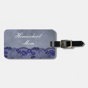 Etiqueta De Bagagem Home School Mãe Blue Faux Lace