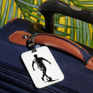 Etiqueta De Bagagem Homem de futebol com design de bola.
