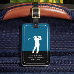 Etiqueta De Bagagem Homem Golfista com Taco de Golfe Azul Elegante